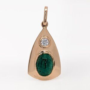 0.92 Ct Zambian Emerald & Diamond Bezel Pendant in Solid 14K Yellow Gold